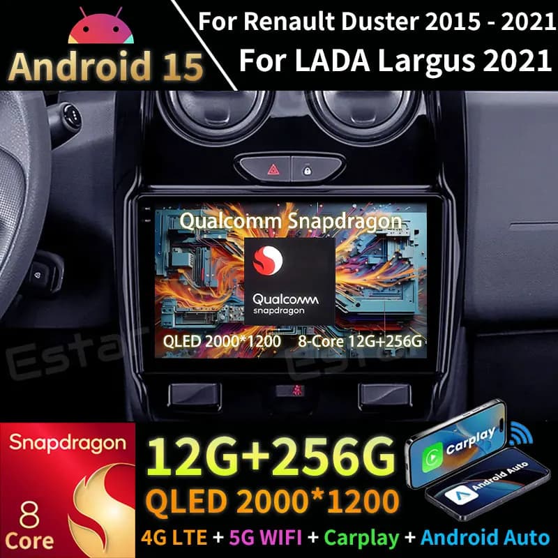 Android 15 Autoradio Per Renault Duster 2015 - 2021 Per LADA Largus 2021 GPS Lettore Multimediale Navi Wireless Carplay Auto BT DSP