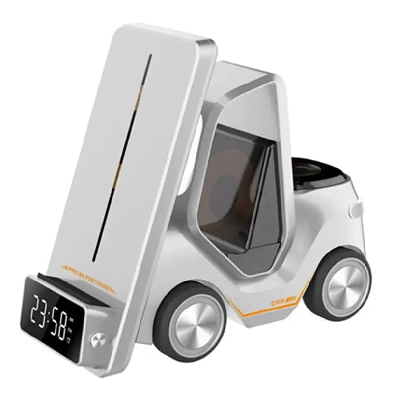 B63B-T20 5 In 1 Wireless Charging Stand, 15W Fast Charging Station With Alarm, Ambient Light, Phone Smartwatch,Earbuds Desk Whit