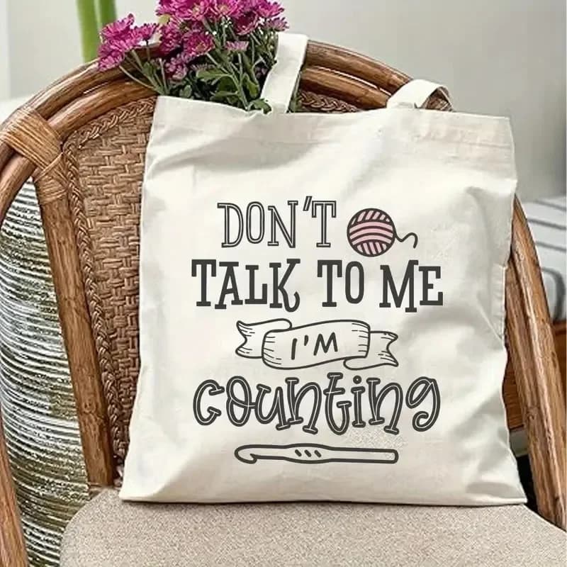 Fun knitted tote bag for unisex couples with a crochet quote bag for outdoor picnics, parties, trips