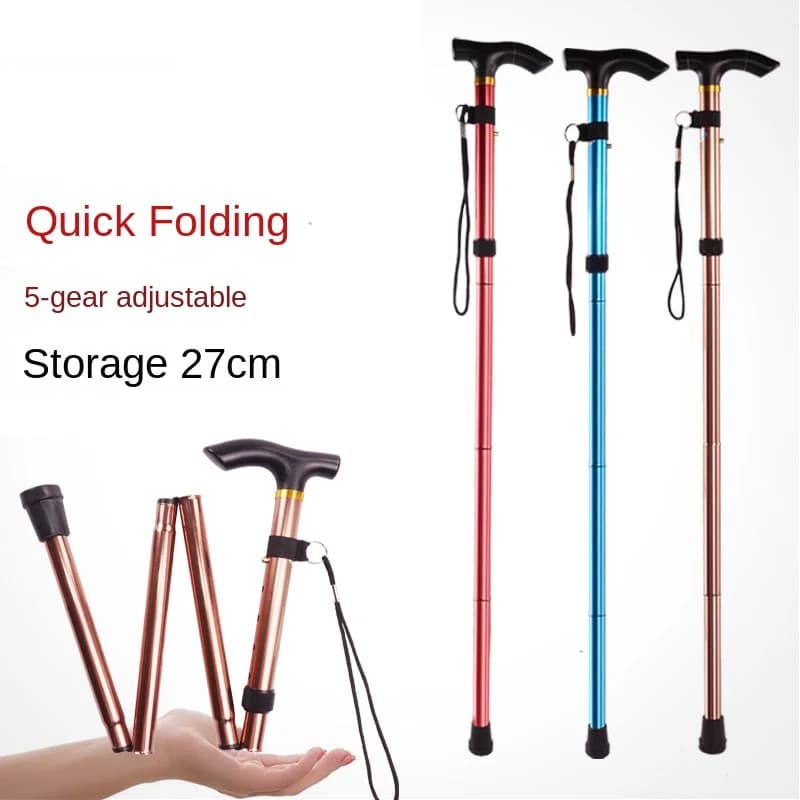 4 Section Foldable Walking Stick in Aluminum Alloy Desert Fox Telescopic Trekking Stick Non-slip Walking Stick for Seniors