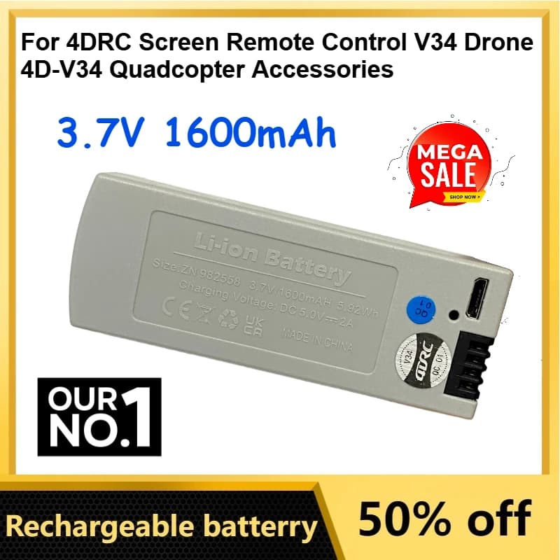 Batteria LiPo 3.7V 1600mAh Versione GPS per Drone 4DRC con Telecomando V34, Accessori per Quadricottero 4D-V34