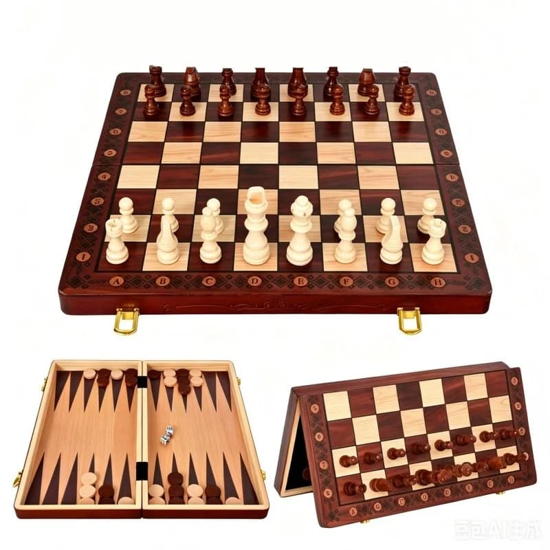 2-in-1 Wooden Chess Folding Magnetic Chess and Checkers Portable Toy Children Gift Board Game Travel Board Game Set Board Game