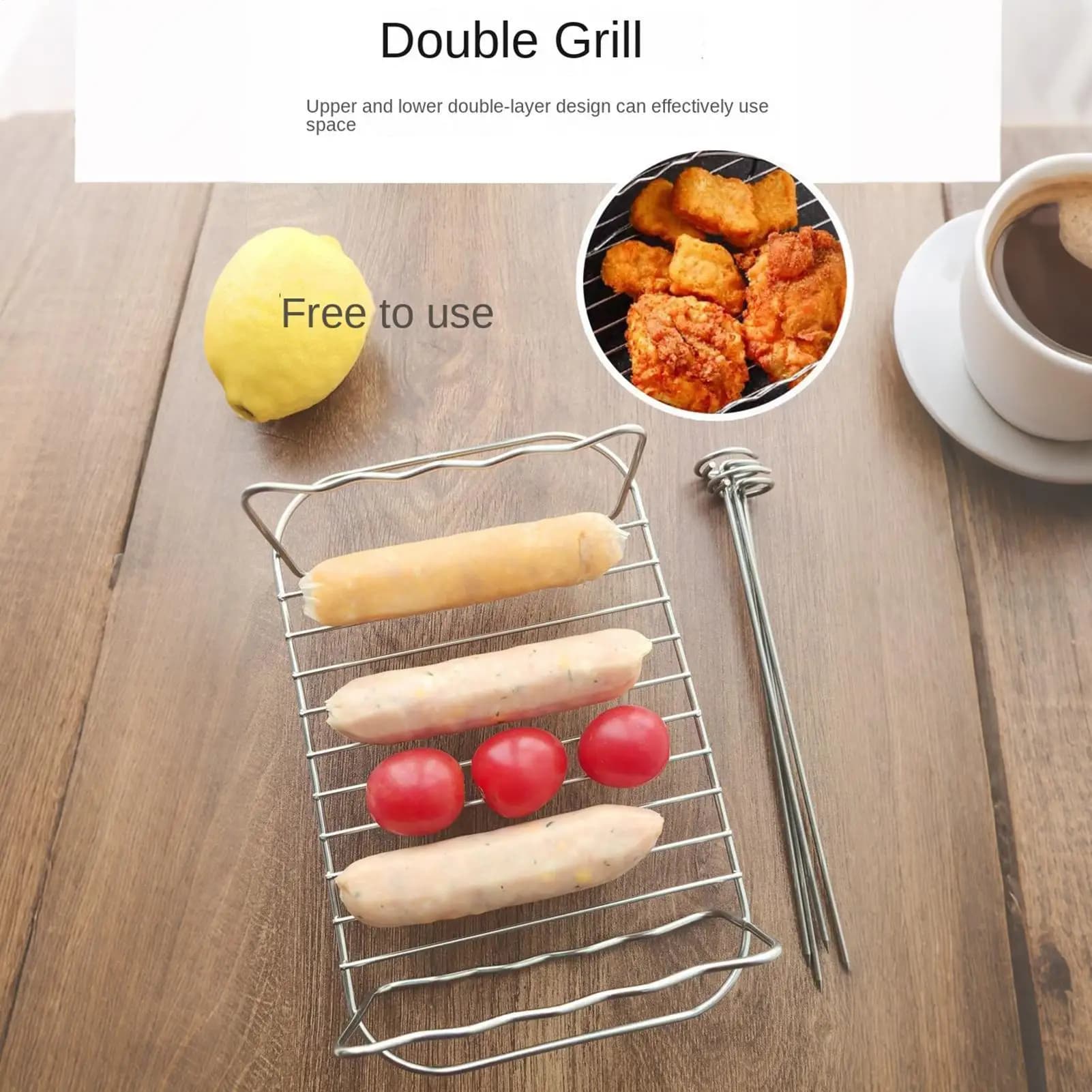 Griglia per friggitrice ad aria, quadrata, riutilizzabile, in acciaio inossidabile, kit di accessori per friggitrice ad aria, per verdure, carne, frutta, pollo, gamberetti