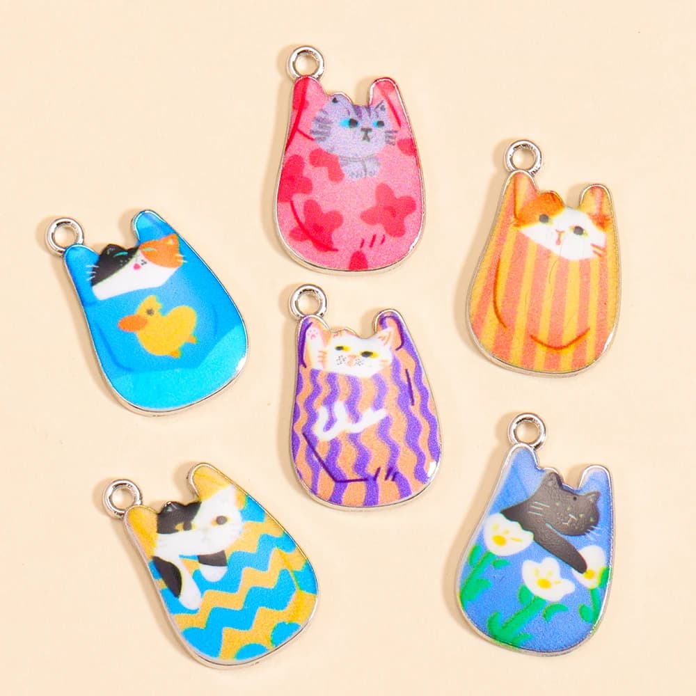 Misto 10 pezzi simpatico gattino charms gocciolante olio smalto pendenti gatto per orecchini fai da te collana creazione di gioielli accessori materiale