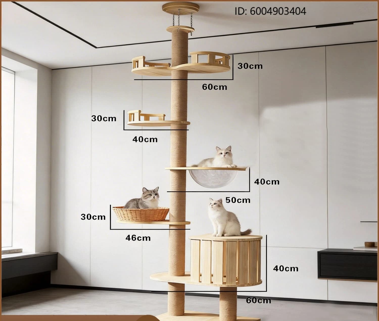 Tongtian: Albero per gatti con trampolino, lettino e tiragraffi integrati in sisal, grande piattaforma in legno massello per gatti