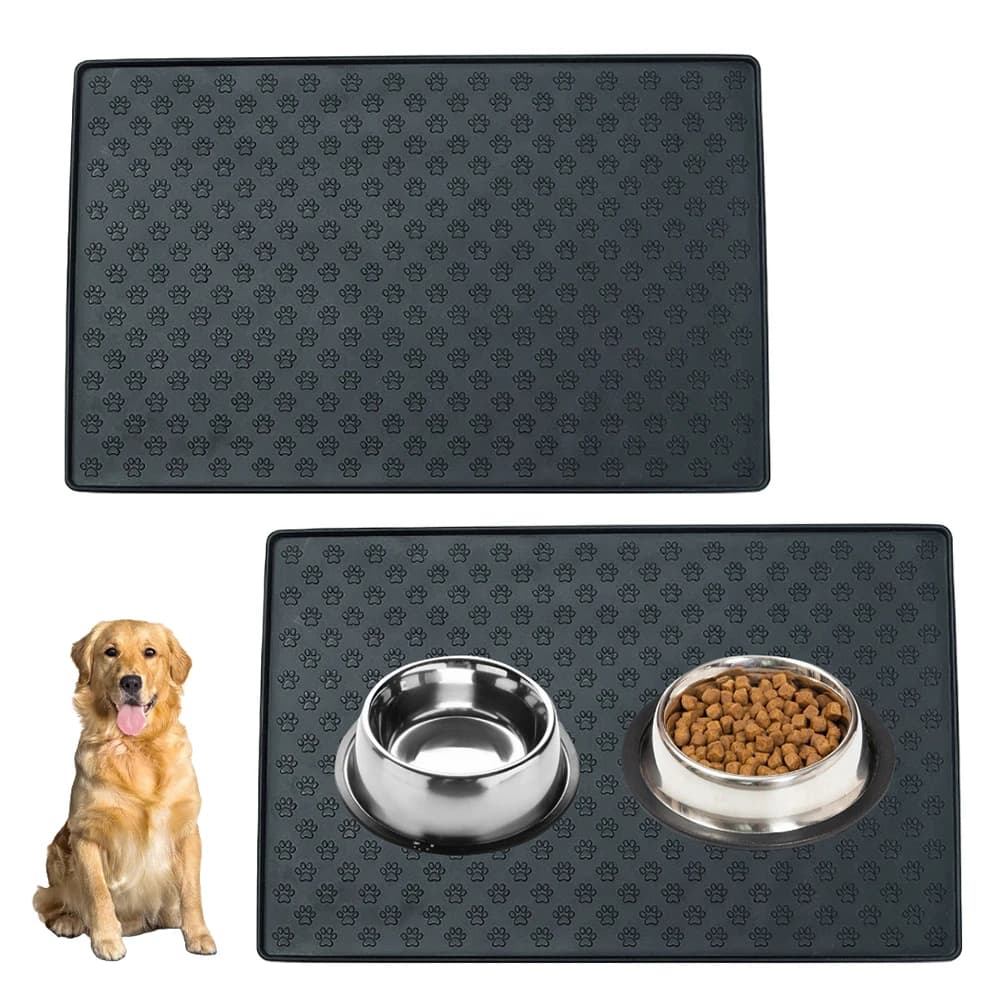 Tappetino per alimentazione in silicone per animali domestici 60 * 40 cm, tappetino per cibo per cani e gatti con pavimento di protezione da troppopieno, tappetino per pasti per cani e gatti con ciotola per l'acqua,