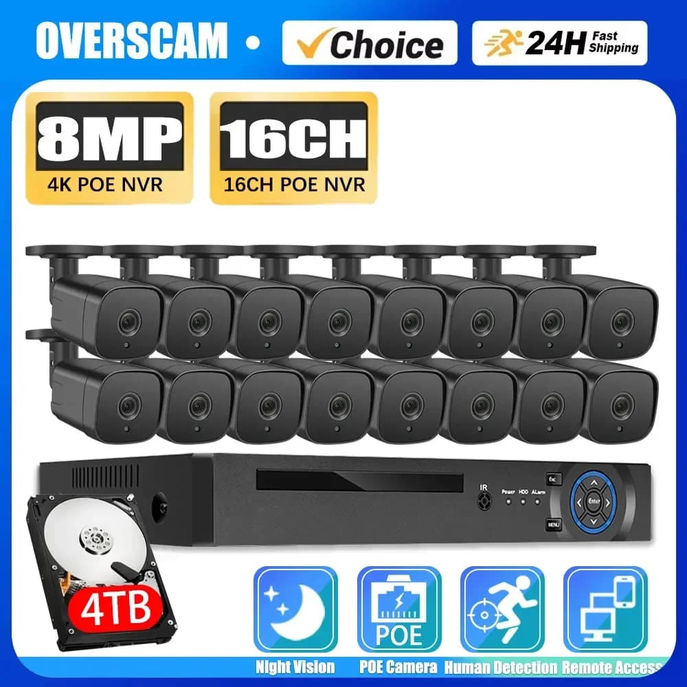 16CH 4K POE NVR CCTV Sistema di telecamere Set Home 8MP Allarme di rilevamento del movimento Kit sistema di sicurezza telecamera di sorveglianza impermeabile