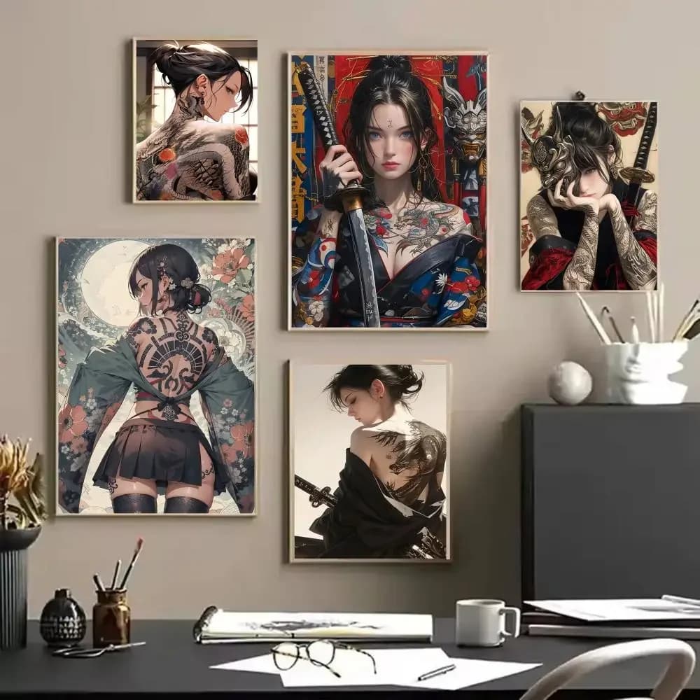 Sexy Japanese samurai painting calligraphy canvas poster wall painting for home office living room bedroom wall decoration gift