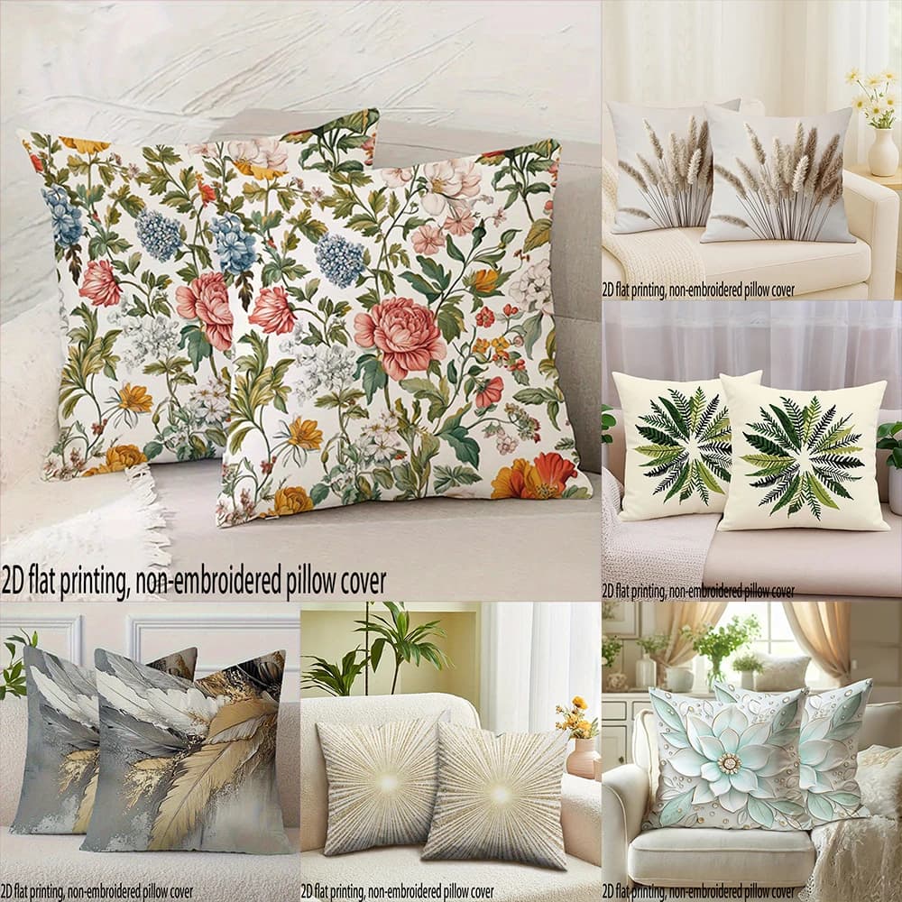 2D FLAT/1pc Floral & Nature Print Pillow Covers , Comfortable sofa bed cushion cover, home decoration.