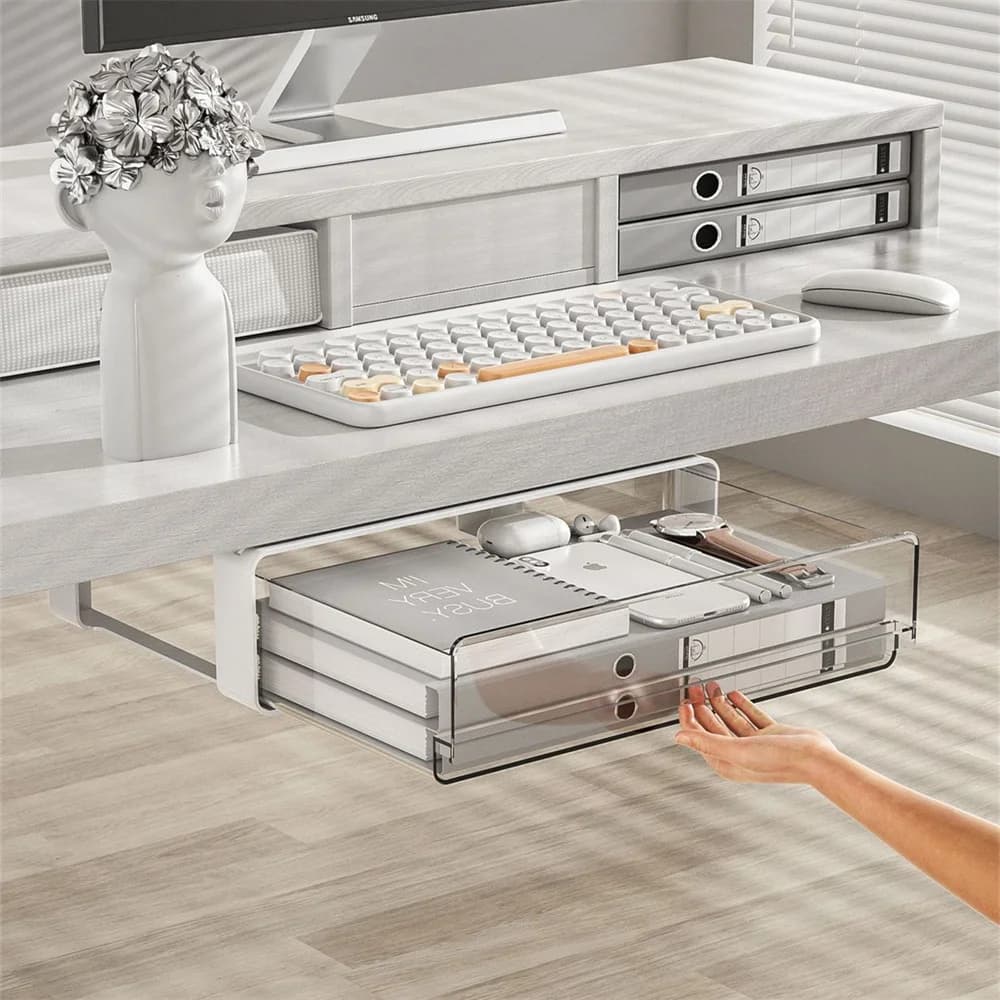 Organizer da scrivania con contenitore a scomparsa, organizer per cassetti salvaspazio, custodia sottotavolo per la gestione degli accessori in camera da letto