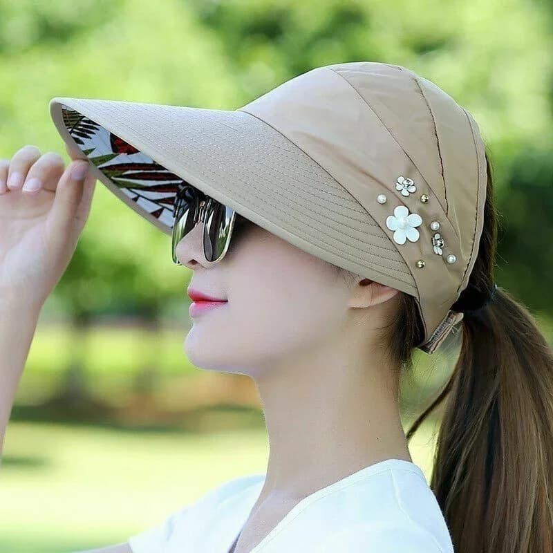 Women's Fashion Summer Sun Hat, Anti-UV Foldable Visiera Larga for Holidays, Korean Style