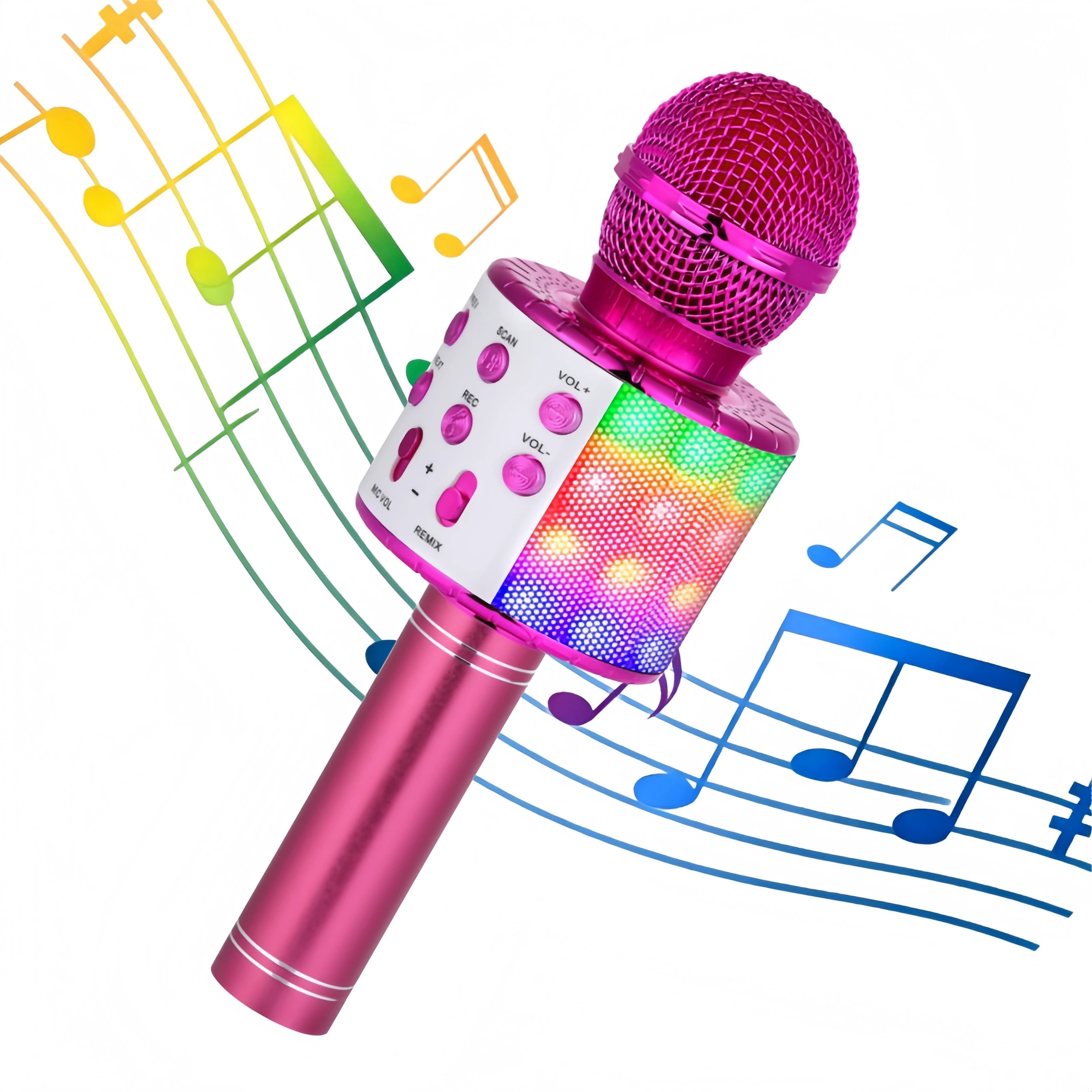 Microfono wireless karaoke 4 in 1 con luci a LED, microfono portatile per bambini, ottimi regali per bambini, ragazze, ragazzi e adulti
