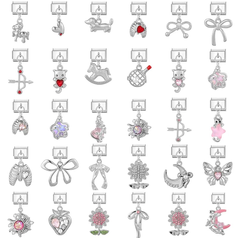 Cat Shape Pendants, Butterfly, Star, Tennis Rack and Y2K Style Bow, Compatible with 9mm Stainless Steel Bracelets, for Fai-da-Te Creations and Gifts