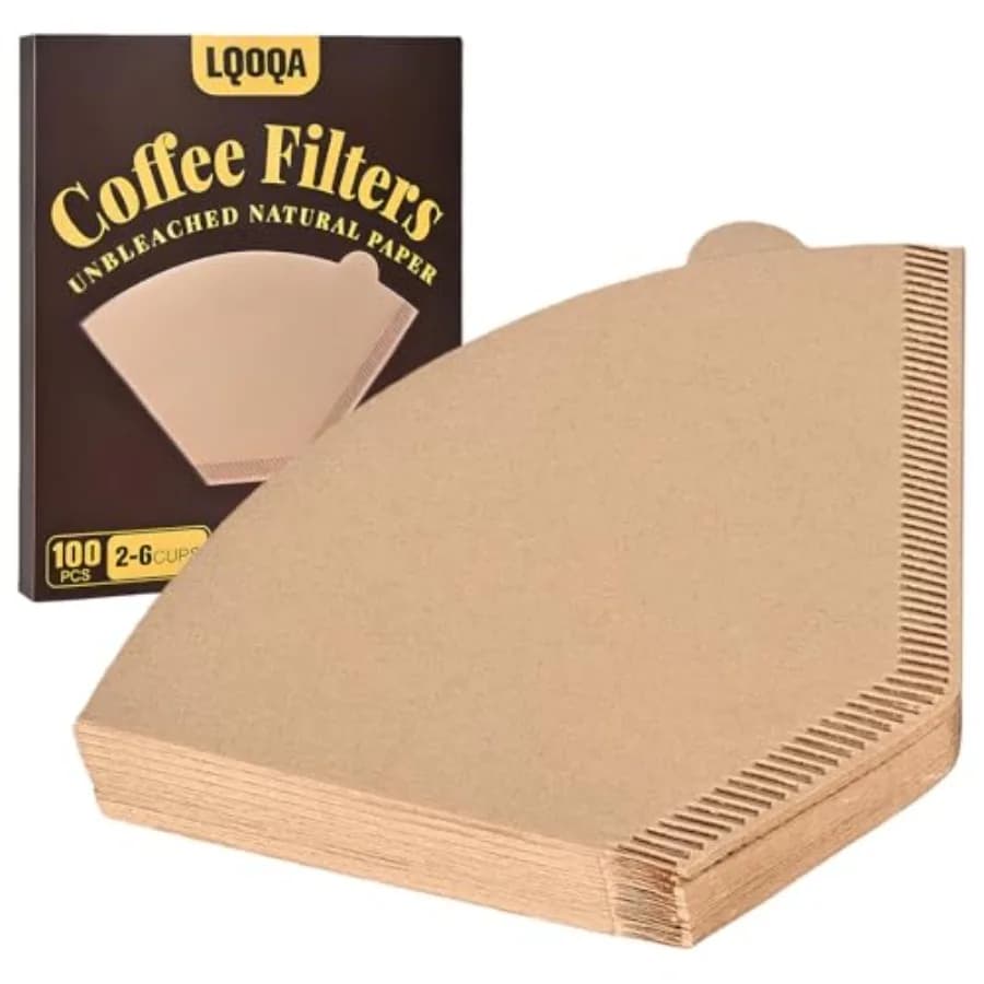100 Count #2 Cone Coffee Filters, Unbleached Natural Paper, No Blowout and Tear-Resistant, Compostable, Fits 2-6 Cup Makers, Po