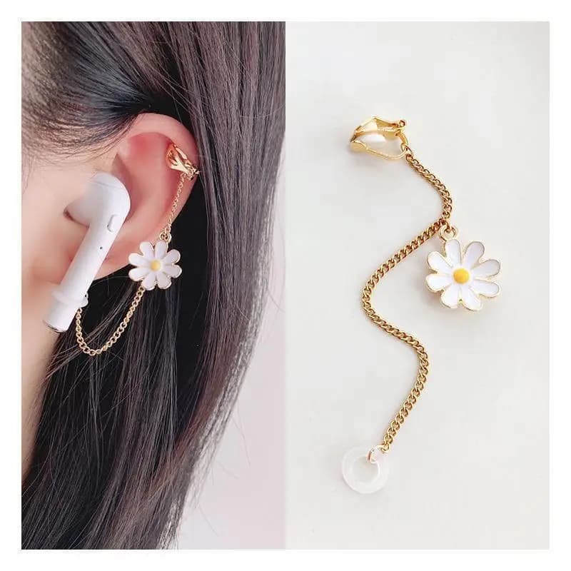 Cute Floral Ear Cuff Anti-Lost Gold Chain Design Skin-Friendly Durable for Wireless Earbuds Student Daily Commute Use