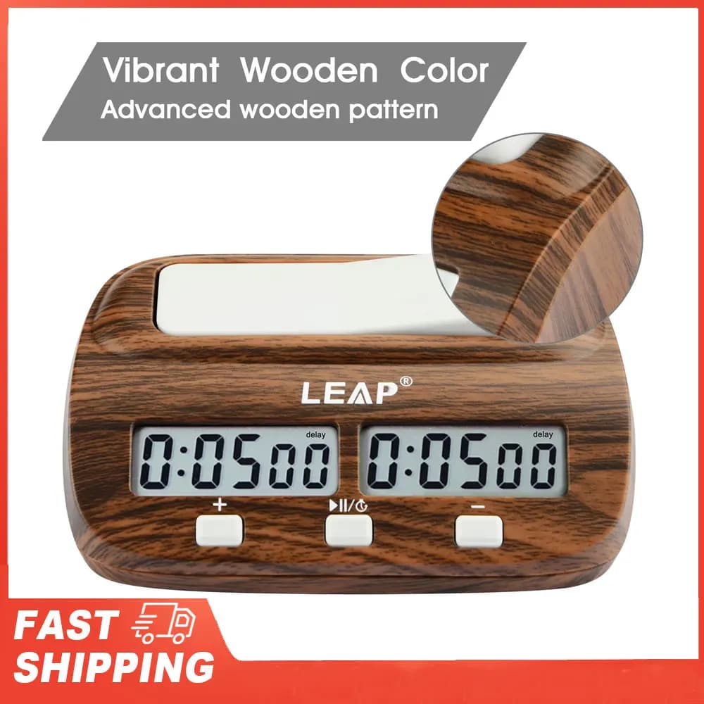 Chess Timer with Delay and Bonus Professional LEAP Chess Clock Digital for Board Games Timer Wood Grain Color Tools