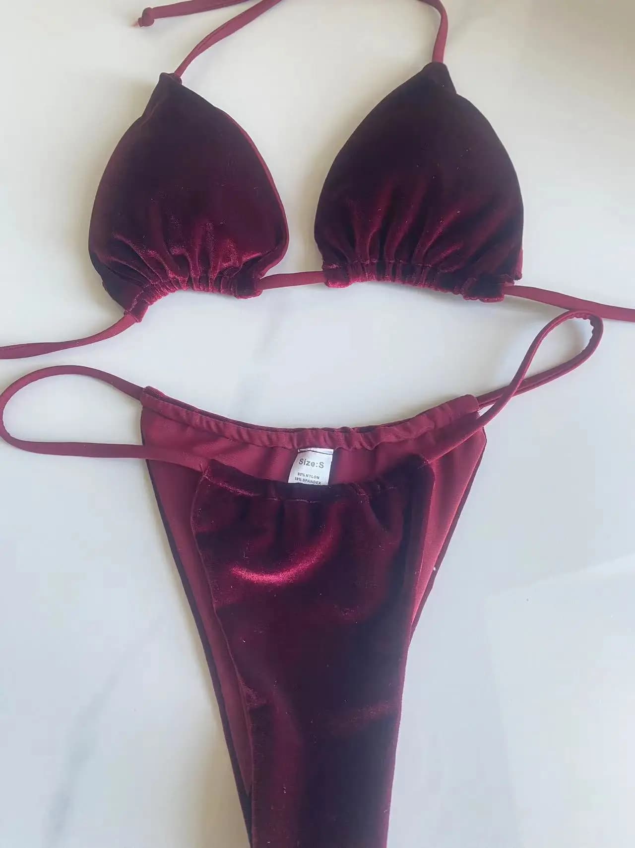 Velvet bikini Halter Strappy swimsuit classic swimsuits two pieces woman 2024 Beach Outfit triangle Bikini Set swimsuit