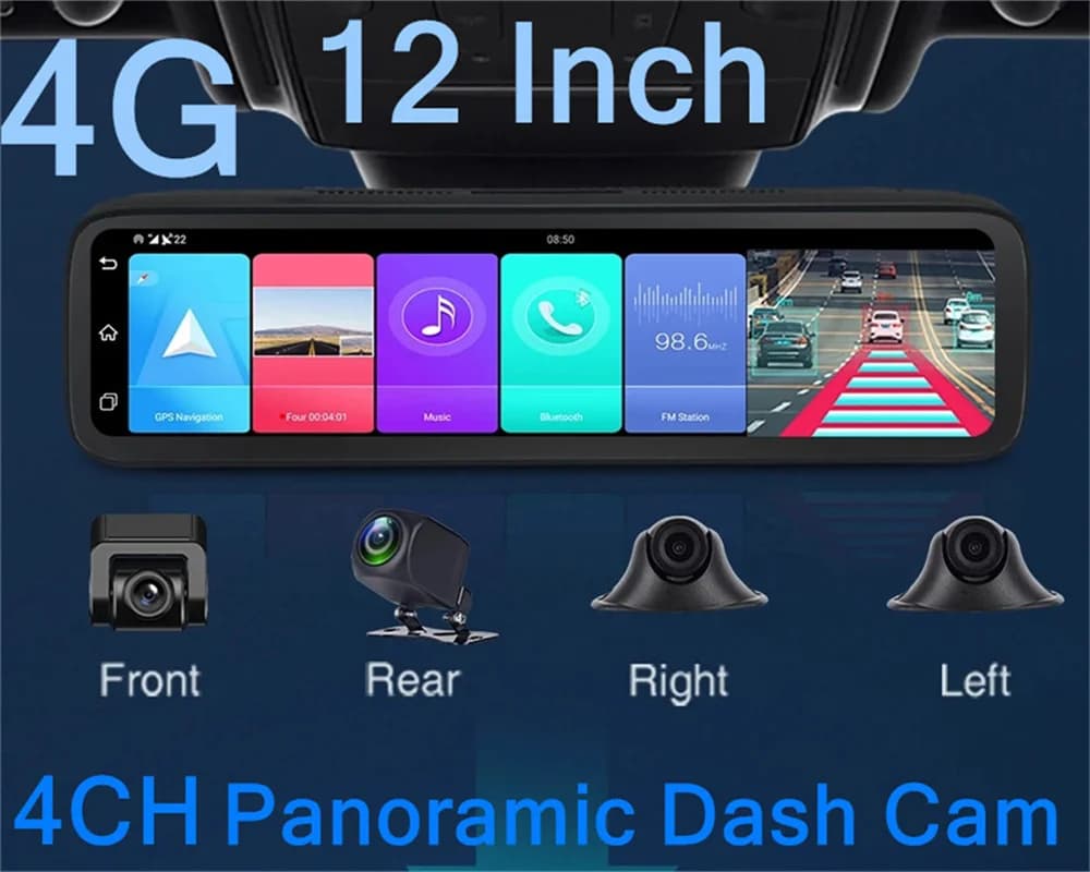 12 pollici 4CH Panoramic Dash Cam 4G LTE Android dashboard Camera ADAS WiFi navigazione GPS videoregistratore Bluetooth Monitor di parcheggio