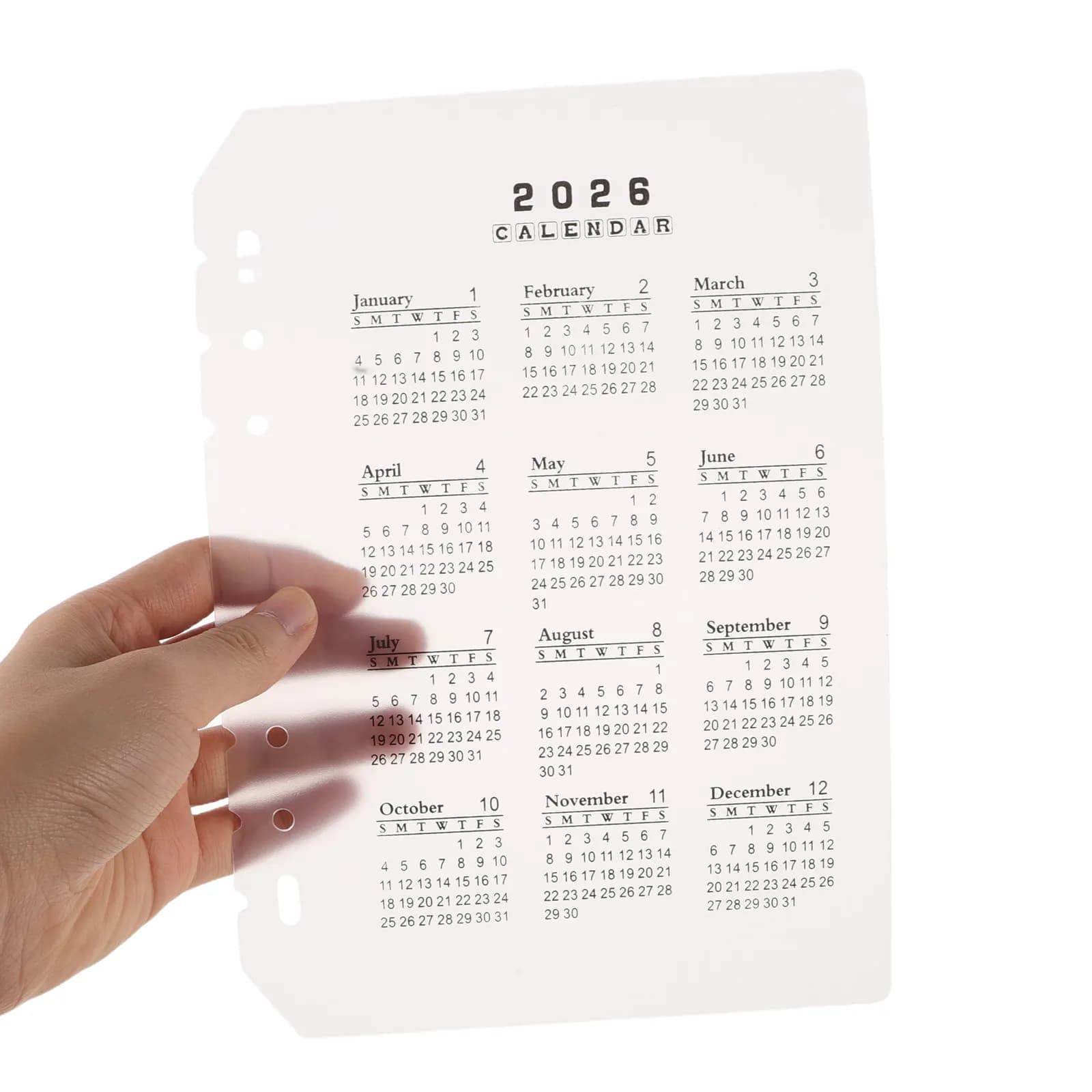 4 divisori per calendario satinati 2026 A5 in plastica con linguette, ricaricabili per l'organizzazione di agenda, quaderno e calendario