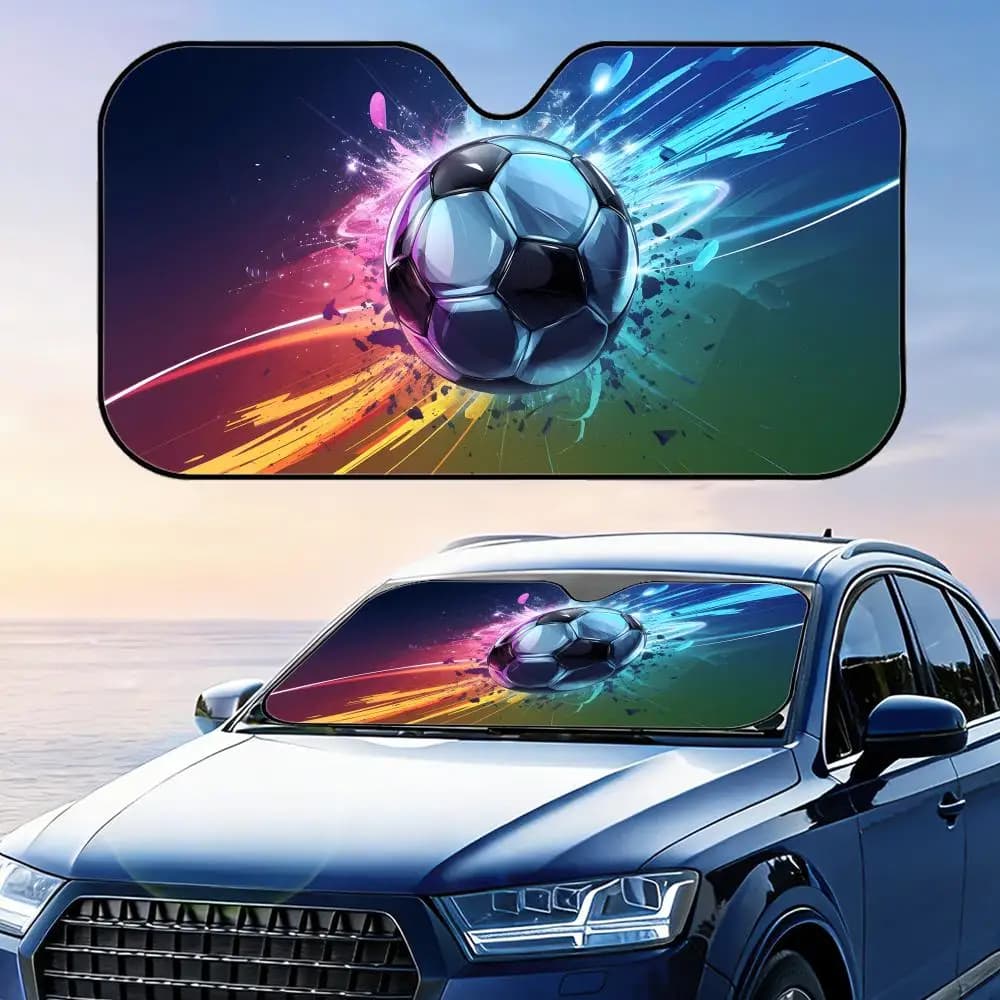 Parasole per Auto con Motivo Astratto Colorato a Tema Calcio, Protezione UV, Copertura per Parabrezza in Foglio di Alluminio Riflettente e Isolante dal Calore
