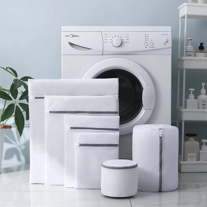 Sacchetto per biancheria all'ingrosso in stile moderno minimalista, sacchetto per reggiseni a rete fine grigio con cerniera, sacchetto per biancheria ispessito con coulisse