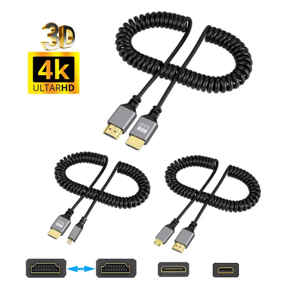 Nku 4K HDTV2.0 a Mini Micro HD maschio a maschio cavo flessibile a molla di prolunga arrotolata per PC PS4 fotocamera Tablet Monitor