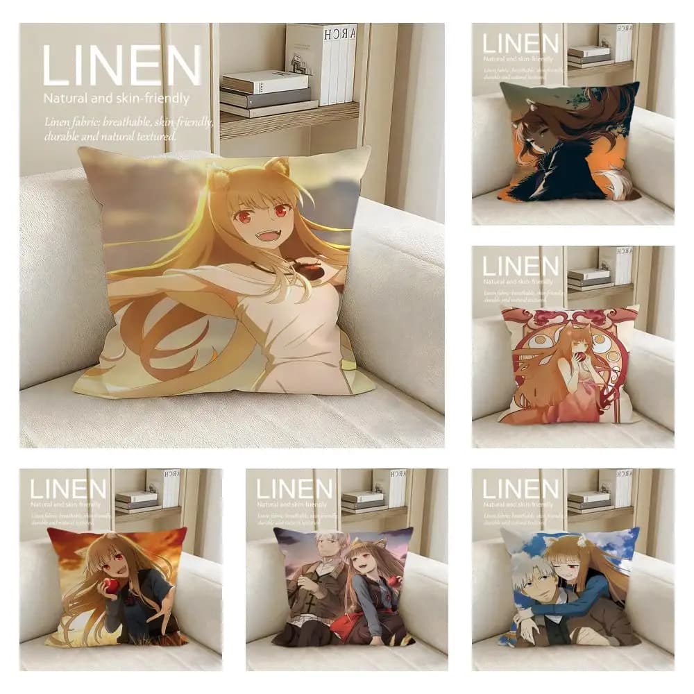 Set di 4 Federe per Cuscini Anime Spice and Wolf 50x50 40x40 Traspiranti e Lavabili per Divano
