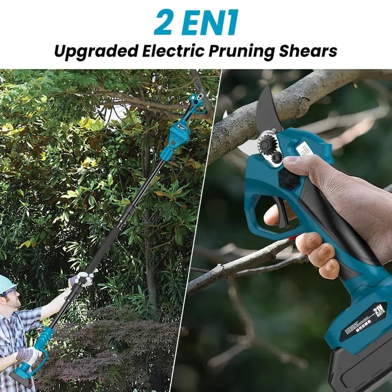 Forbici Elettriche Premium Senza Fili per Potatura Rami Alti 40MM, Cesoie Elettriche con Asta di Prolunga 2M, Trimmer da Giardino per Batteria 18V
