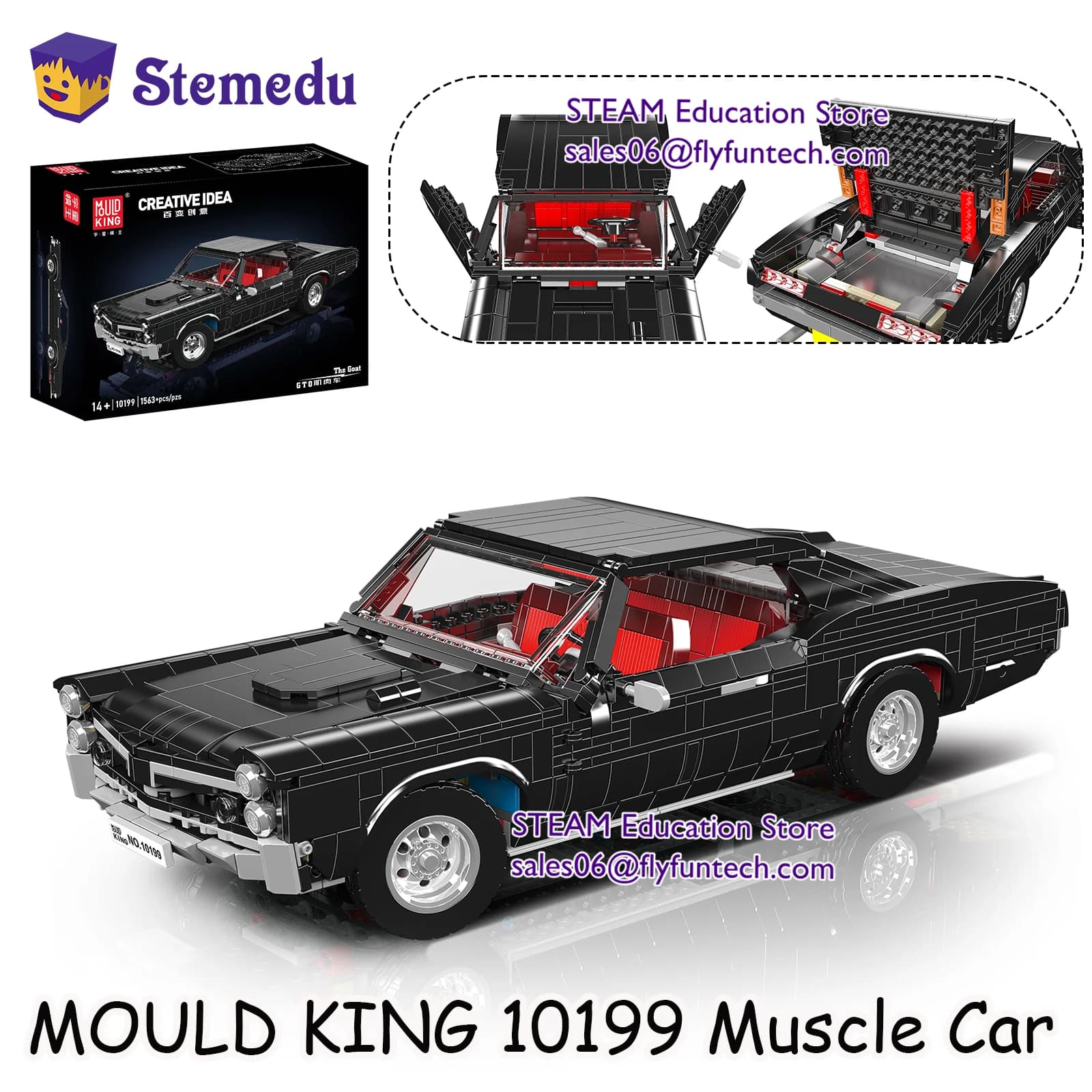 Mould King 10199 Muscle Car Building Blocks Modello di veicolo sportivo tecnico Mattoni Giocattolo di assemblaggio Bambini Regalo di compleanno ideale 1563 pezzi