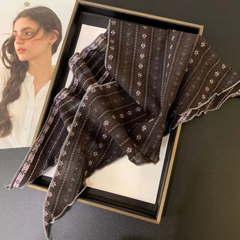 Exquisite Sweet Snow Flower Scarves Korean Style Soft Cotton Linen Headscarf Neck Wrap Stripe Print Bandanas Shawl Headband Gift