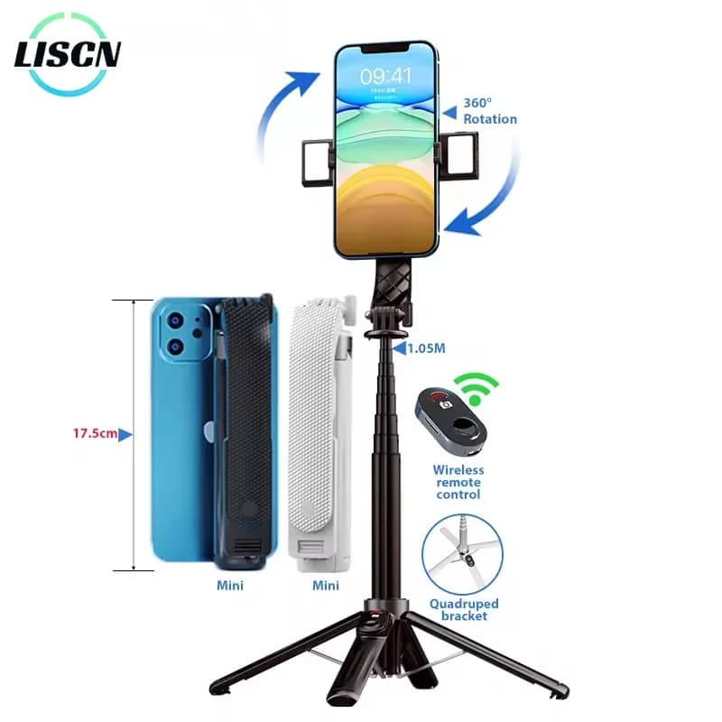 LISCN Mini Selfie Stick Rotazione a 360° e treppiede pieghevole portatile Selfie Stick flessibile intelligente con telecomando Bluetooth