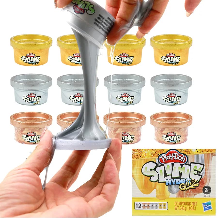Hasbro Play-Doh Slime Hydro Glitz, Giocattolo Elastico Sicuro per Bambini, Collezione di Slime Fai-da-Te per Alleviare lo Stress, Regalo di Compleanno