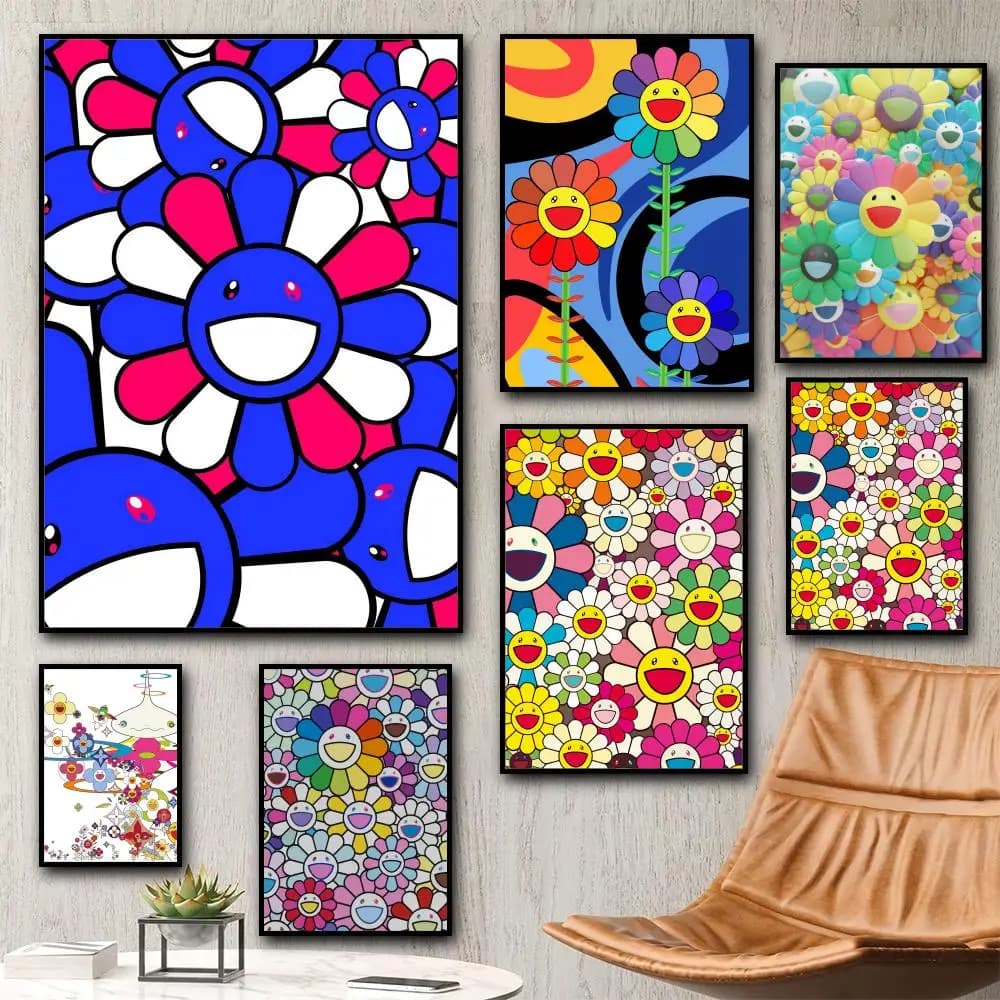 M-Murakami T-Takashi Flower Calligraphy HD Canvas Poster living room bedroom bar aesthetic decoration