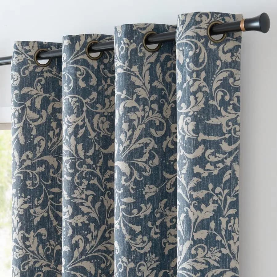 80% Dark Curtains for Living Room, Rustic Style Curtains with Spiral Floral Pattern for Bedroom, With Eyelets, Thermal Insulation