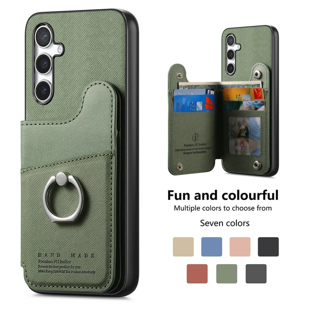 Custodia a Portafoglio di Lusso in Pelle con Anello e Slot RFID per Samsung Galaxy A57 A56 A36 A26 A16 A06 A 56 36 26 16 A17 07 37 5G