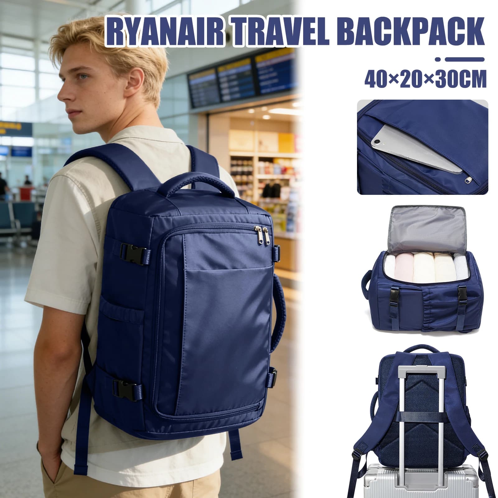 Borsa per Uomo, Zaino Elegante Ryanair 40x30x20, Leggero per Pendolarismo Quotidiano, Borsa Funzionale Casual, Bagaglio a Mano, Valigia