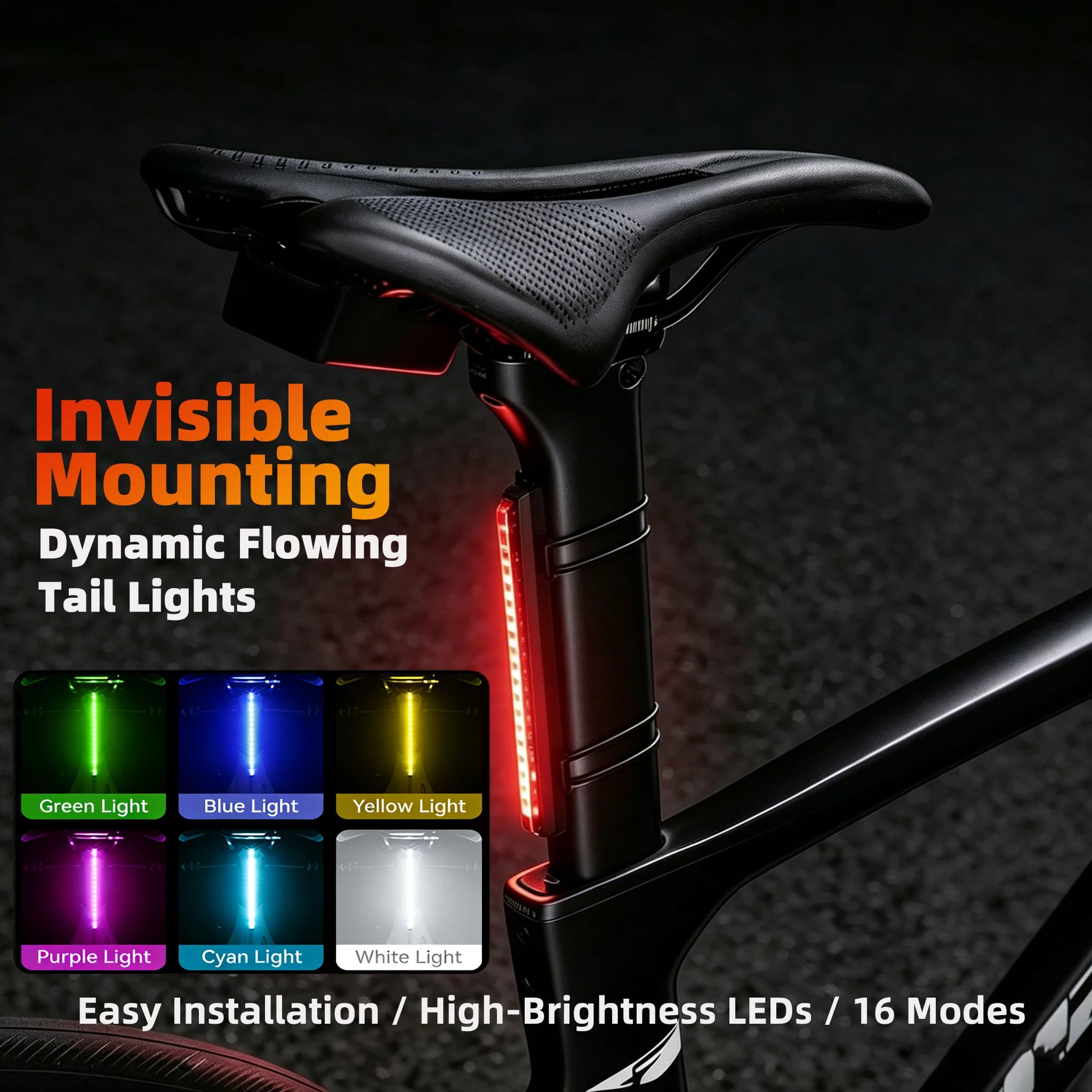 Luce Posteriore Creativa Walosphy per Bicicletta, Luce di Segnalazione Colorata per Bici da Strada, Torcia Notturna per MTB, Accessori per Biciclette