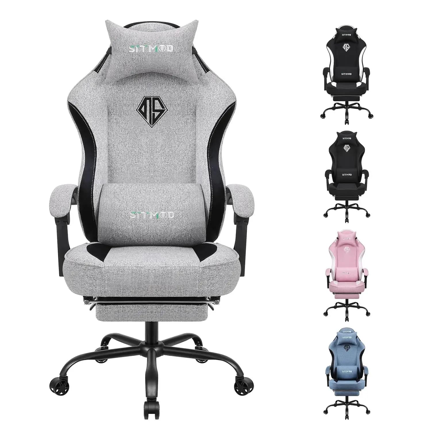 Sedia da Gaming Ergonomica in Tessuto con Poggiapiedi, Supporto Lombare Regolabile, Poggiatesta Reclinabile, Capacità 158 kg, Personalizzabile