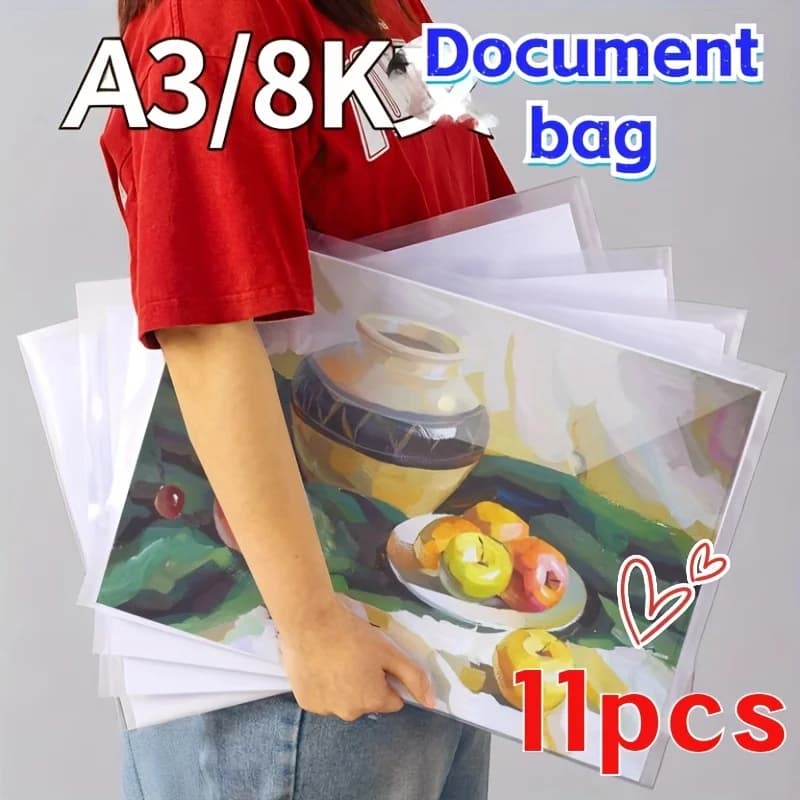11 pezzi sacchetto di file trasparente buste con bottone a pressione cartelle per ufficio borse organizer buste per documenti stoccaggio carta plastica A3