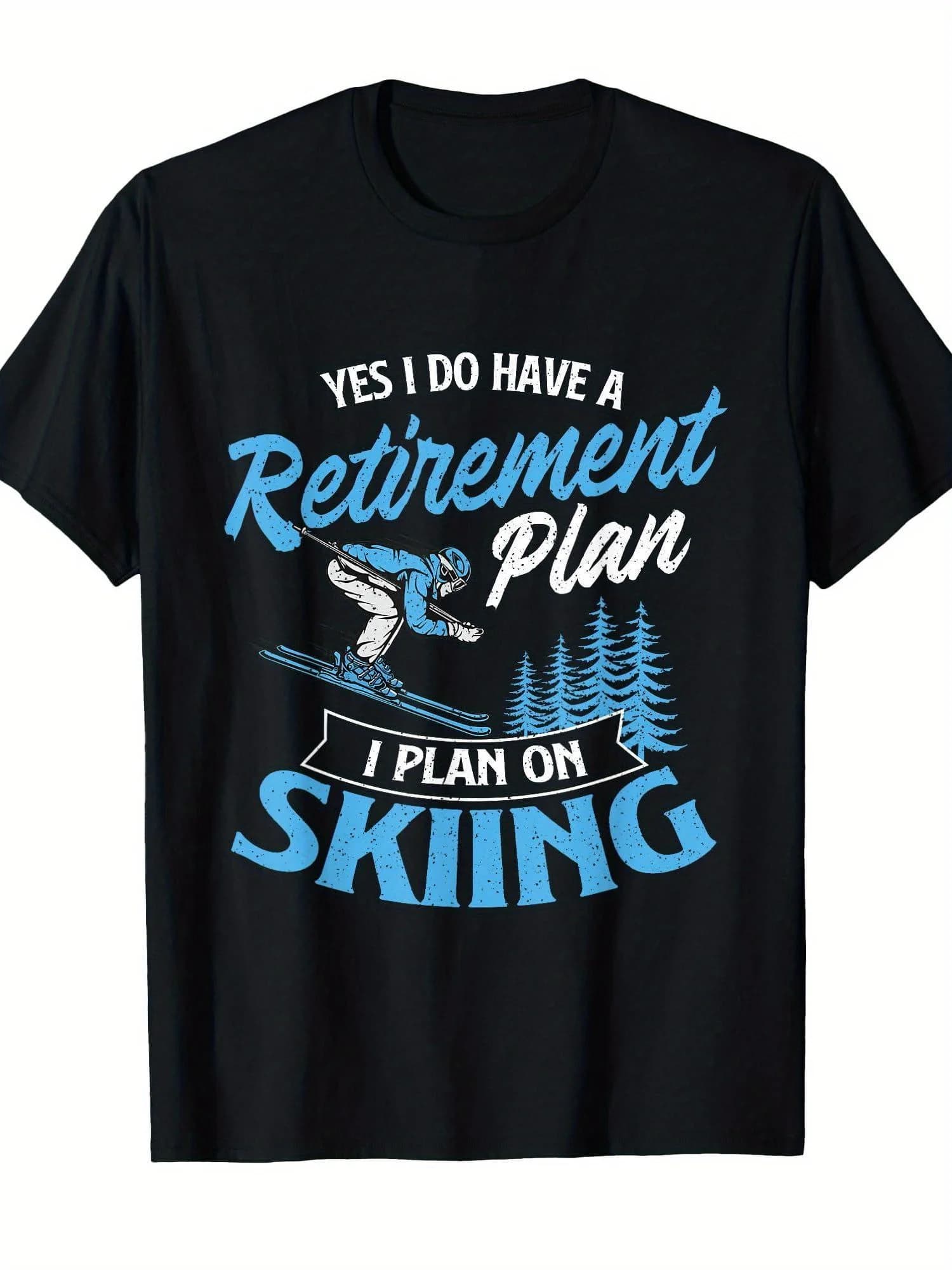T-shirt da sci da uomo con scritta "I Do Have A Retirement Plan" - 100% cotone, morbida, traspirante, regalo divertente per sciatori, maglietta casual a maniche corte
