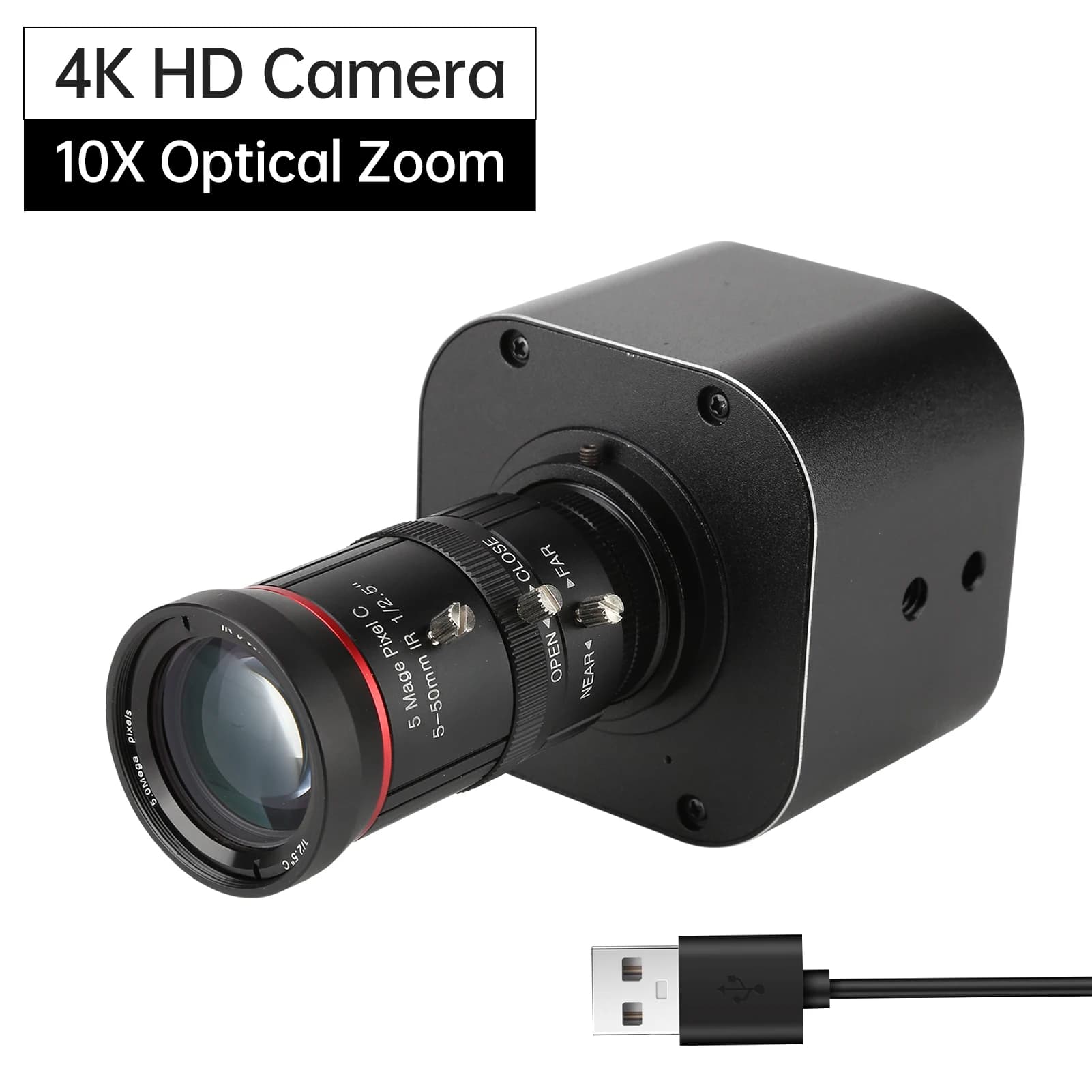 Fotocamera USB 4K HD Zoom ottico 10X Obiettivo variabile 5-50mm Mini webcam da 8 MP con microfoni Messa a fuoco manuale 1920x1080 a 60 fps