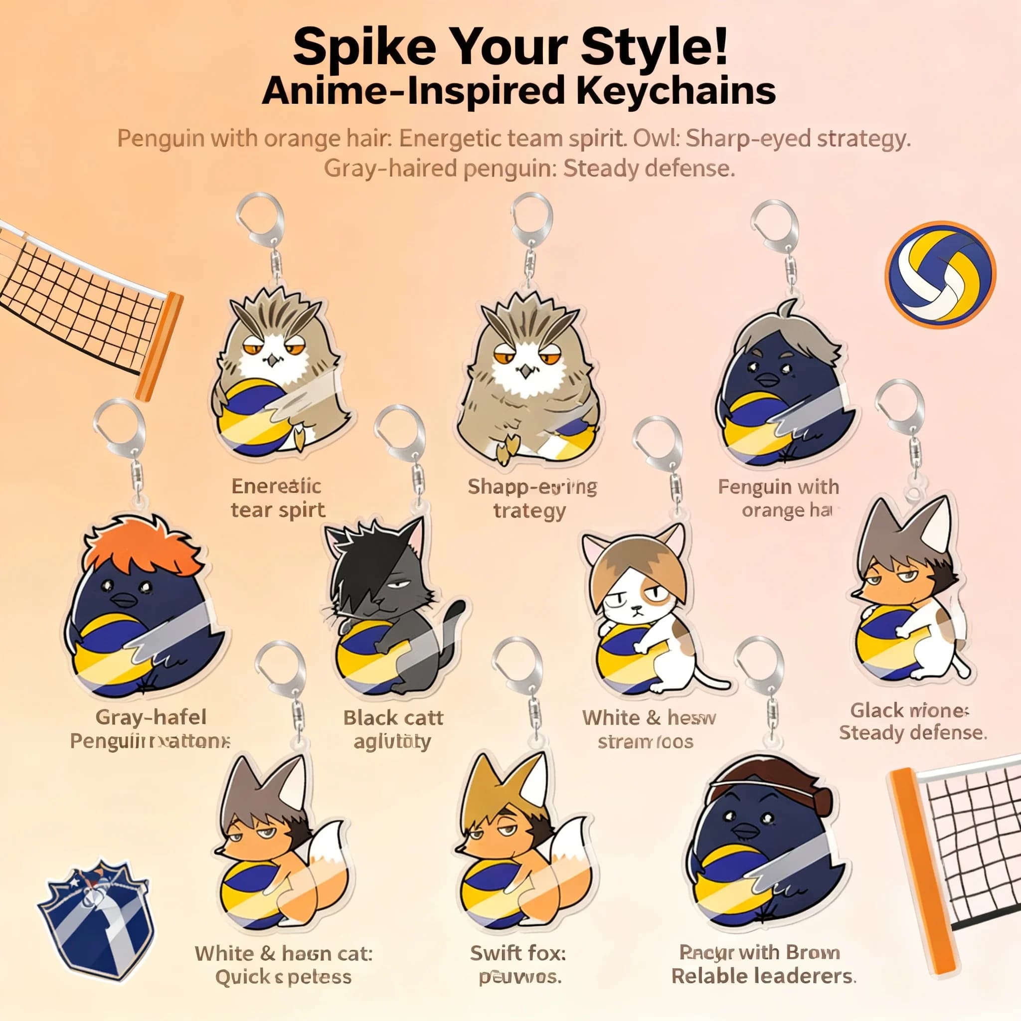 Keyring in Acrylic Haikyuu, Pendant with Design 'Wake Up' by Shoyo Hinata and Tobio Kageyama, Accessories Souls, Souvenir