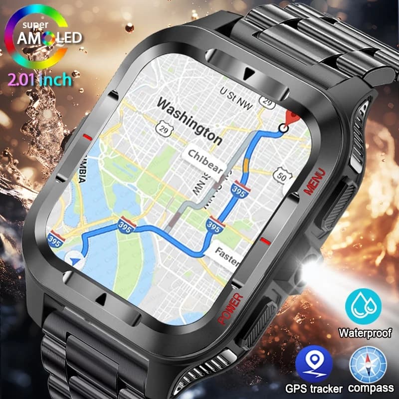 Military New GPS Sports Smart Watch Men 480mAh Battery LED Flashlight 100+ Sports Modes Bluetooth Call Waterproof Smartwatch
