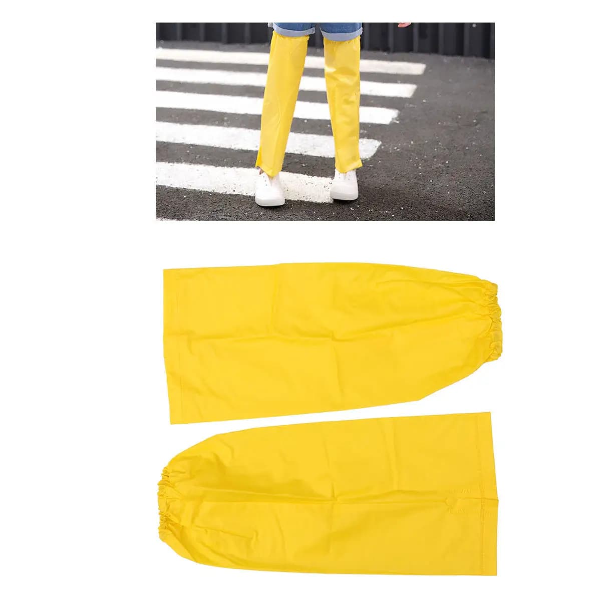 1 paio di ghetre gialle impermeabili con fascia elastica per uso esterno, coprigambe resistenti all'acqua, copertura protettiva in plastica per escursioni sotto la pioggia
