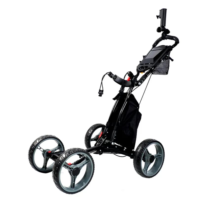 Camion da golf 4 ruote pieghevole portatile con ruota grande multiuso, rimorchio a mano per campo da golf