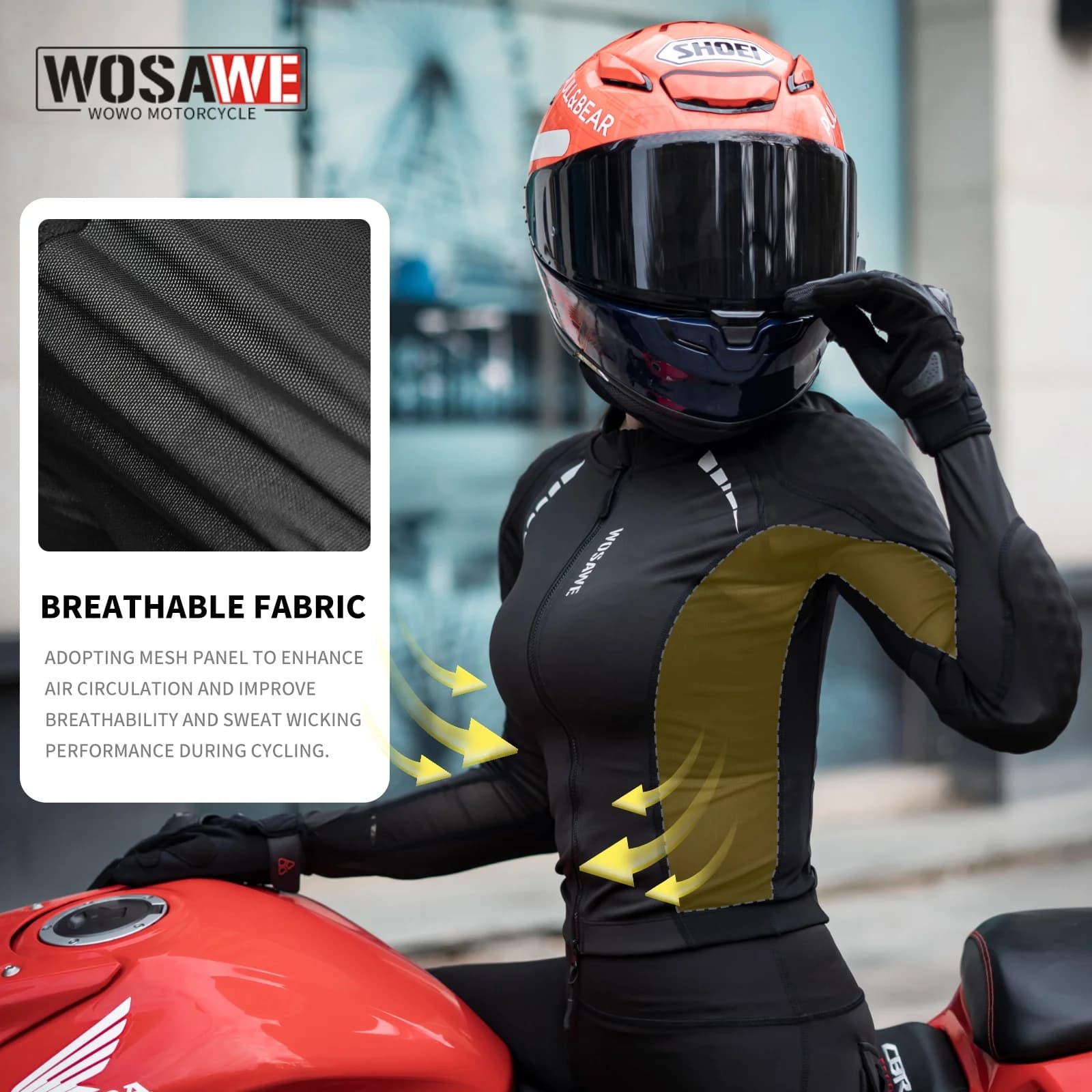 WOSAWE Women's Mesh Motorcycle Jacket Breathable Quick Dry Motorcycle Jacket Summer Skin Friendly Sports Clothing