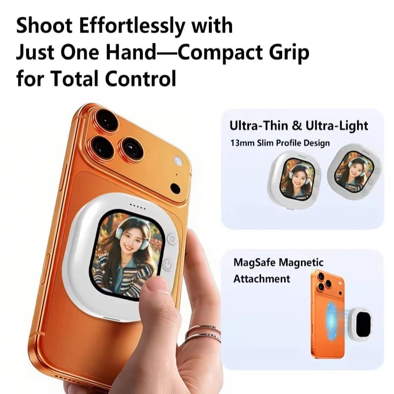 Mini Proiettore Wireless Magnetico per Schermo del Telefono, Videocamera Posteriore per Selfie e Vlog