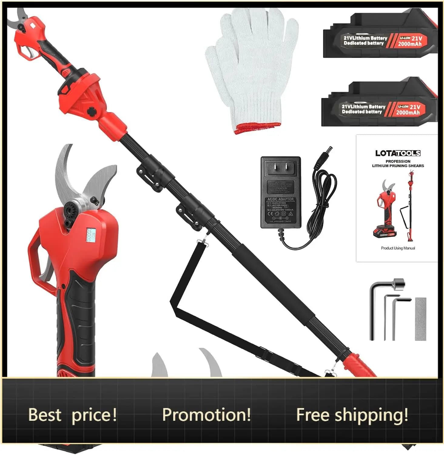 BestsellerElectric Pruning Shears with Telescopic Rod, 50mm 1.96" Cutting Diameter Cordless Pruner with 2 Rechargeable Batteries