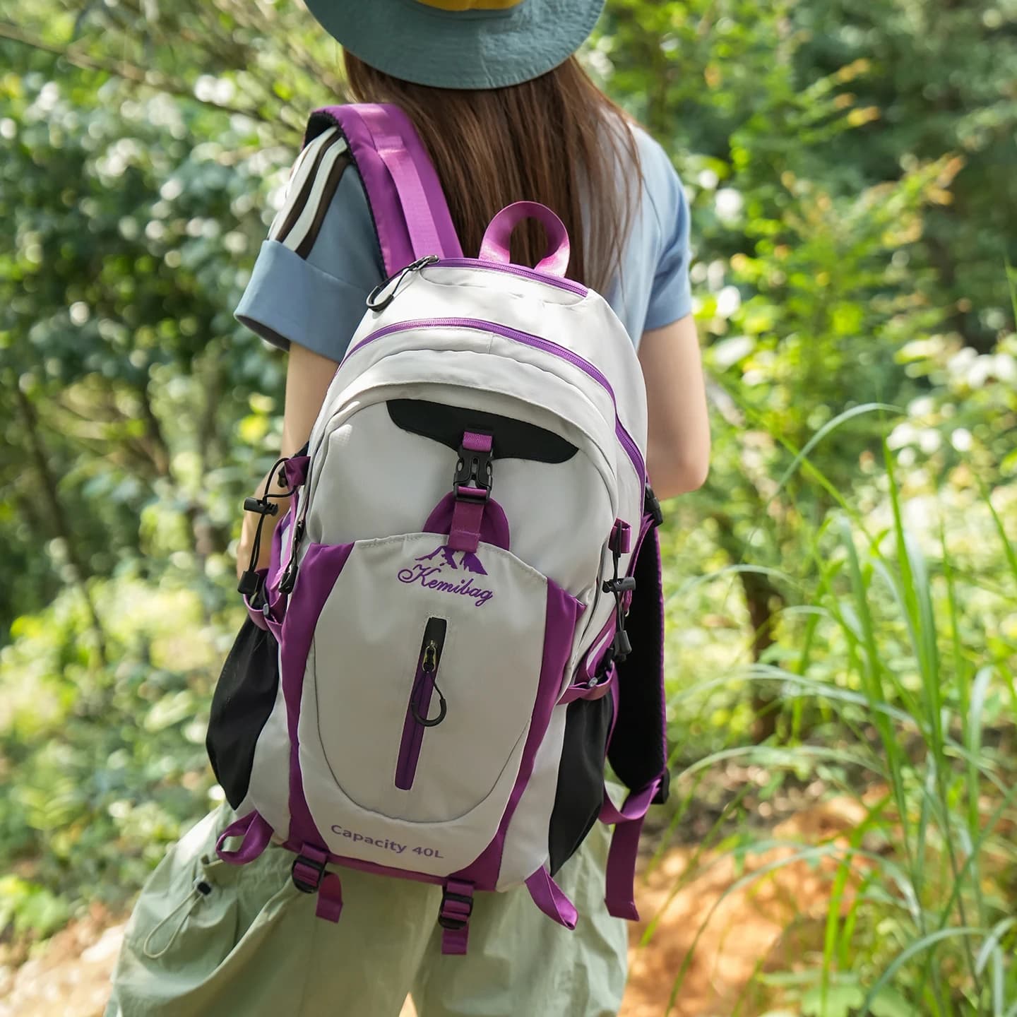 Mountain-inspired color-block backpack, unisex, large capacity, waterproof & durable, perfect for camping, hiking and daily use