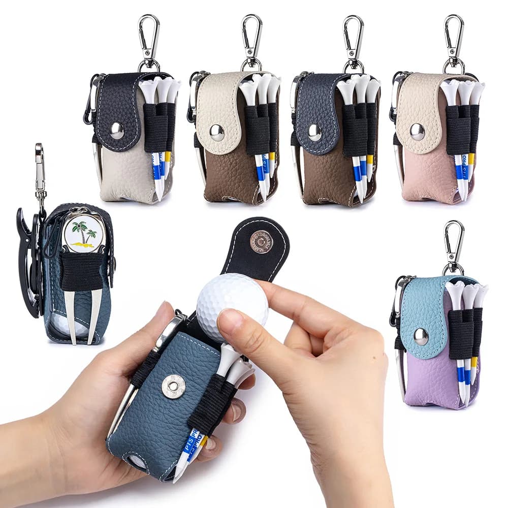 Golf Ball Waist Packs,Leather Golf Ball Storage Bag,Portable Accessory Mini Waist Pouch, Golfer Ball Carry Pouch with Tee Holder